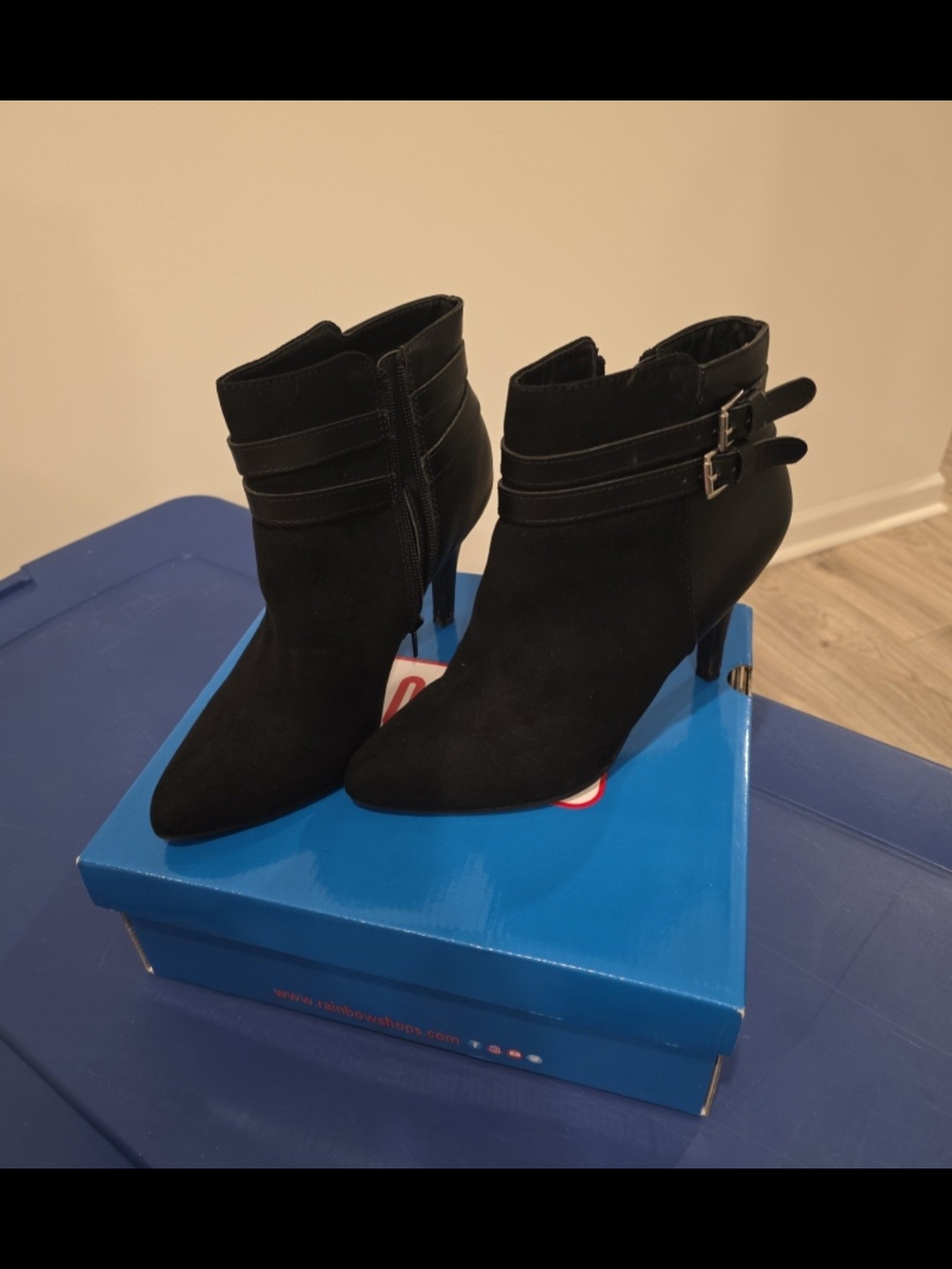Black Women's Pointed-Toe Ankle Boots with Buckle Straps